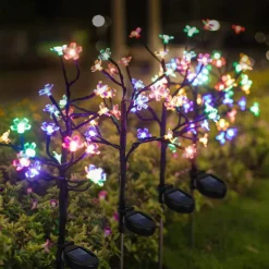 2pcs Solar Bee Lawn Lights - 40LEDs Waterproof Outdoor Cherry Blossom Pathway Garden Lights for Holiday, Wedding and Walkway Decoration