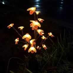 2pcs Solar Bee Lawn Lights - 40LEDs Waterproof Outdoor Cherry Blossom Pathway Garden Lights for Holiday, Wedding and Walkway Decoration