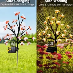 2pcs Solar Bee Lawn Lights - 40LEDs Waterproof Outdoor Cherry Blossom Pathway Garden Lights for Holiday, Wedding and Walkway Decoration