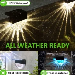 2/4pcs Solar Fence Lights Outdoor Deck Lights Warm White Waterproof RGB 2 Modes Garden Lights Villa Patio Decoration Landscape Fence Stair Lights