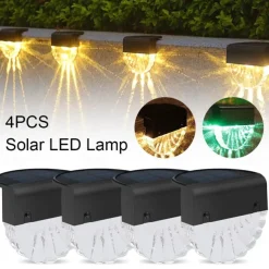 2/4pcs Solar Fence Lights Outdoor Deck Lights Warm White Waterproof RGB 2 Modes Garden Lights Villa Patio Decoration Landscape Fence Stair Lights
