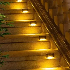 4pcs Solar Fence Lights Outdoor Waterproof Garden Light Courtyard Fence Steps Balcony Walkway Holiday Decoration Lighting Solar Night Lamp