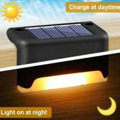 4pcs Solar Fence Lights Outdoor Waterproof Garden Light Courtyard Fence Steps Balcony Walkway Holiday Decoration Lighting Solar Night Lamp