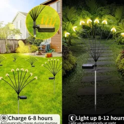2PCS Solar Firefly Garden Lights, 8/10 LEDs Waterproof Outdoor Garden Lights with 2 Lighting Modes IP65 Swaying Lights for Christmas, Yard, Patio, and Walkway Decoration