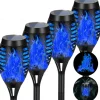 4pcs Solar Flame Lights Waterproof Multicolor Lawn Light Outdoor Garden Patio Trail Walkway Halloween Christmas Party Holiday Landscape Decoration
