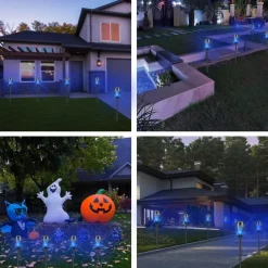 4pcs Solar Flame Lights Waterproof Multicolor Lawn Light Outdoor Garden Patio Trail Walkway Halloween Christmas Party Holiday Landscape Decoration