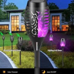 4pcs Solar Flame Lights Waterproof Multicolor Lawn Light Outdoor Garden Patio Trail Walkway Halloween Christmas Party Holiday Landscape Decoration