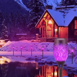 4pcs Solar Flame Lights Waterproof Multicolor Lawn Light Outdoor Garden Patio Trail Walkway Halloween Christmas Party Holiday Landscape Decoration