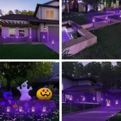 4pcs Solar Flame Lights Waterproof Multicolor Lawn Light Outdoor Garden Patio Trail Walkway Halloween Christmas Party Holiday Landscape Decoration