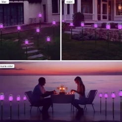 4pcs Solar Flame Lights Waterproof Multicolor Lawn Light Outdoor Garden Patio Trail Walkway Halloween Christmas Party Holiday Landscape Decoration