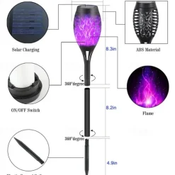 4pcs Solar Flame Lights Waterproof Multicolor Lawn Light Outdoor Garden Patio Trail Walkway Halloween Christmas Party Holiday Landscape Decoration