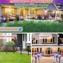 4pcs Solar Flame Lights Waterproof Multicolor Lawn Light Outdoor Garden Patio Trail Walkway Halloween Christmas Party Holiday Landscape Decoration