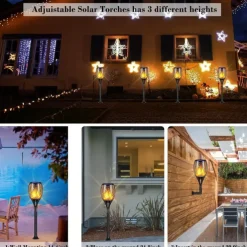 4pcs Solar Flame Lights Waterproof Multicolor Lawn Light Outdoor Garden Patio Trail Walkway Halloween Christmas Party Holiday Landscape Decoration