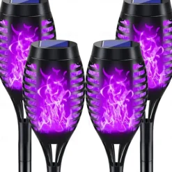 4pcs Solar Flame Lights Waterproof Multicolor Lawn Light Outdoor Garden Patio Trail Walkway Halloween Christmas Party Holiday Landscape Decoration