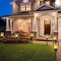 4pcs Solar Flame Lights Waterproof Multicolor Lawn Light Outdoor Garden Patio Trail Walkway Halloween Christmas Party Holiday Landscape Decoration