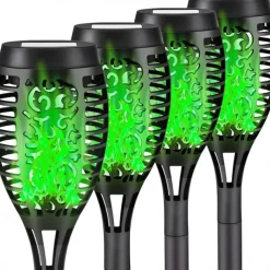 4pcs Solar Flame Lights Waterproof Multicolor Lawn Light Outdoor Garden Patio Trail Walkway Halloween Christmas Party Holiday Landscape Decoration