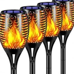 4pcs Solar Flame Lights Waterproof Multicolor Lawn Light Outdoor Garden Patio Trail Walkway Halloween Christmas Party Holiday Landscape Decoration