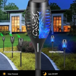 4pcs Solar Flame Lights Waterproof Multicolor Lawn Light Outdoor Garden Patio Trail Walkway Halloween Christmas Party Holiday Landscape Decoration