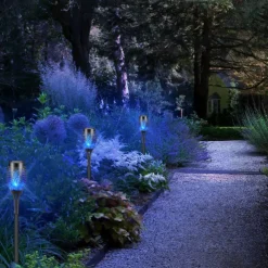 4pcs Solar Flame Lights Waterproof Multicolor Lawn Light Outdoor Garden Patio Trail Walkway Halloween Christmas Party Holiday Landscape Decoration