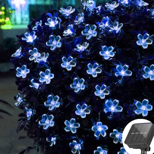 1/2pcs Solar Flower String Lights Outdoor 6.5m 30LEDs Cherry Blossoms Fairy Lights Waterpoof 8 Modes for Garden Patio Spring Decoration Yard Lawn Christmas Tree Holiday Party Warm White Colorful White