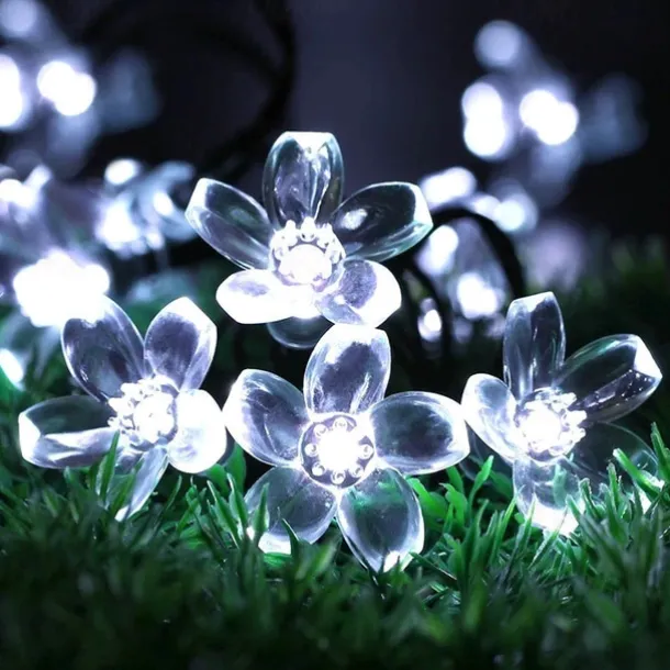 1/2pcs Solar Flower String Lights Outdoor 6.5m 30LEDs Cherry Blossoms Fairy Lights Waterpoof 8 Modes for Garden Patio Spring Decoration Yard Lawn Christmas Tree Holiday Party Warm White Colorful White