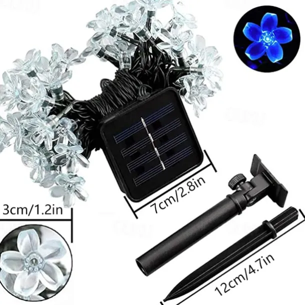 1/2pcs Solar Flower String Lights Outdoor 6.5m 30LEDs Cherry Blossoms Fairy Lights Waterpoof 8 Modes for Garden Patio Spring Decoration Yard Lawn Christmas Tree Holiday Party Warm White Colorful White