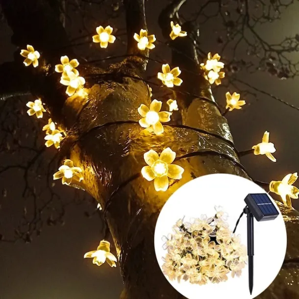 1/2pcs Solar Flower String Lights Outdoor 6.5m 30LEDs Cherry Blossoms Fairy Lights Waterpoof 8 Modes for Garden Patio Spring Decoration Yard Lawn Christmas Tree Holiday Party Warm White Colorful White