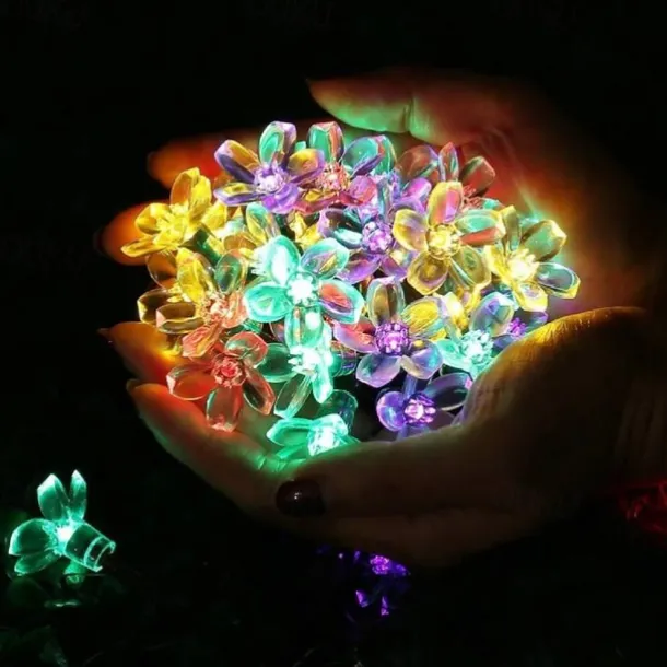 1/2pcs Solar Flower String Lights Outdoor 6.5m 30LEDs Cherry Blossoms Fairy Lights Waterpoof 8 Modes for Garden Patio Spring Decoration Yard Lawn Christmas Tree Holiday Party Warm White Colorful White