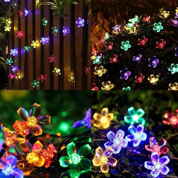 1/2pcs Solar Flower String Lights Outdoor 6.5m 30LEDs Cherry Blossoms Fairy Lights Waterpoof 8 Modes for Garden Patio Spring Decoration Yard Lawn Christmas Tree Holiday Party Warm White Colorful White