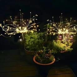 2Pcs Solar Garden 8 Lighting Mode Starburst Lights, Waterproof Solar Powered Firework Stake Lights for Outdoor Decor,120 LED Sparklers String Lights for Yard Pathway Party Valentines Day Decor