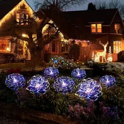 2Pcs Solar Garden 8 Lighting Mode Starburst Lights, Waterproof Solar Powered Firework Stake Lights for Outdoor Decor,120 LED Sparklers String Lights for Yard Pathway Party Valentines Day Decor