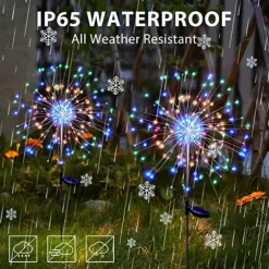 2Pcs Solar Garden 8 Lighting Mode Starburst Lights, Waterproof Solar Powered Firework Stake Lights for Outdoor Decor,120 LED Sparklers String Lights for Yard Pathway Party Valentines Day Decor