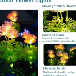 2PCS Solar Garden Lights Outdoor Waterproof Luminous Flower Lawn Lights Villa Park Street Yard Walkway Landscape Decoration