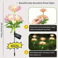2PCS Solar Garden Lights Outdoor Waterproof Luminous Flower Lawn Lights Villa Park Street Yard Walkway Landscape Decoration
