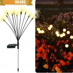 2pcs Solar Garden Lights Starburst Swaying Update Lights 10leds Solar LED Light Outdoor Garden Lights Firework Firefly Swaying Light Landscape Lighting for Yard Pathway Lawn Garden Decoration