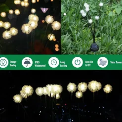 2pcs Solar Garden Swinging Light Solar Powered Dandelion Light 6/8LED Outdoor IP65 Waterproof Patio Light Path Landscape Outdoor Walkway Decoration Lamp