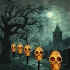 5pcs Solar Halloween Outdoor Waterproof Lawn Lights Pumpkin Skull Headlights Villa Courtyard Walkway Outdoor Garden Landscape Lamp Halloween Party Scary Night Light
