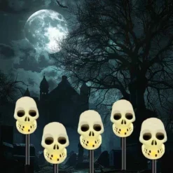 5pcs Solar Halloween Outdoor Waterproof Lawn Lights Pumpkin Skull Headlights Villa Courtyard Walkway Outdoor Garden Landscape Lamp Halloween Party Scary Night Light