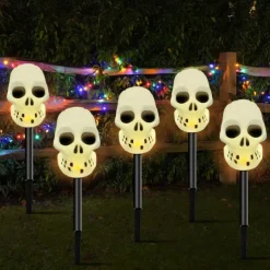 5pcs Solar Halloween Outdoor Waterproof Lawn Lights Pumpkin Skull Headlights Villa Courtyard Walkway Outdoor Garden Landscape Lamp Halloween Party Scary Night Light