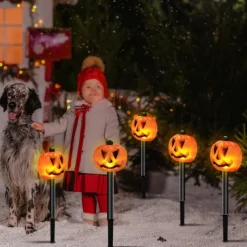 5pcs Solar Halloween Outdoor Waterproof Lawn Lights Pumpkin Skull Headlights Villa Courtyard Walkway Outdoor Garden Landscape Lamp Halloween Party Scary Night Light