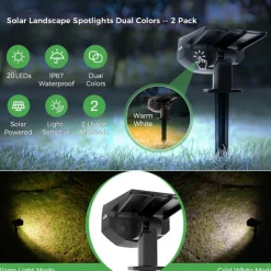 2PCS Solar Landscape Spotlight Outdoor 2 Brightness Modes 2 in 1 Solar Landscape Spotlight IP67 Waterproof Solar outdoor light lawn light pathway lights