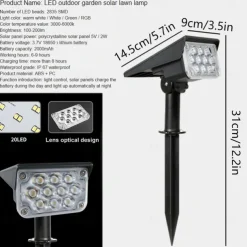 2PCS Solar Landscape Spotlight Outdoor 2 Brightness Modes 2 in 1 Solar Landscape Spotlight IP67 Waterproof Solar outdoor light lawn light pathway lights