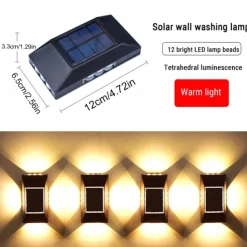 2pcs Solar LED Wall Light – Four Sides Lighting, IP65 Waterproof Wall Deck Lighting for Terrace, Porch, House Decoration