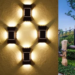2pcs Solar LED Wall Light – Four Sides Lighting, IP65 Waterproof Wall Deck Lighting for Terrace, Porch, House Decoration