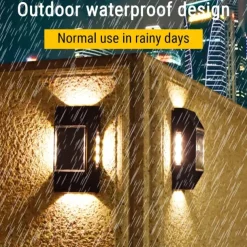 2pcs Solar LED Wall Light – Four Sides Lighting, IP65 Waterproof Wall Deck Lighting for Terrace, Porch, House Decoration