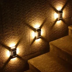 2pcs Solar LED Wall Light – Four Sides Lighting, IP65 Waterproof Wall Deck Lighting for Terrace, Porch, House Decoration