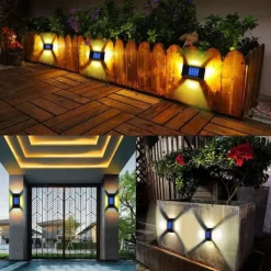 2pcs Solar LED Wall Light – Four Sides Lighting, IP65 Waterproof Wall Deck Lighting for Terrace, Porch, House Decoration