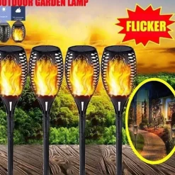 2/4pcs Solar Lights Outdoor Solar Torch Lights with Flickering Flame 12 LEDs for Halloween Decorations Waterpoof Landscape Auto On/Off Garden Patio Home Decoration Lantern