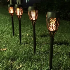2/4pcs Solar Lights Outdoor Solar Torch Lights with Flickering Flame 12 LEDs for Halloween Decorations Waterpoof Landscape Auto On/Off Garden Patio Home Decoration Lantern