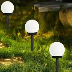 3pcs Solar Pathway Garden Light Small White Ball Light Round Ball Bulb Light Led Outdoor Decorative Landscape Garden Villa Lawn Light Ground Plug Light Waterproof